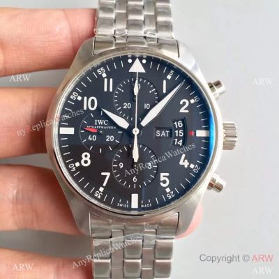 Replica Swiss IWC Pilot 7750 Stainless Steel Black Dial Watch 43MM